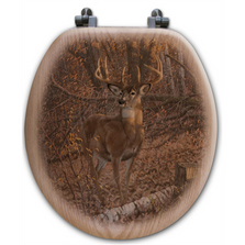 Deer Oak Wood Round Toilet Seat "Great Eight" | Wood Graphixs | WGIDGE-R