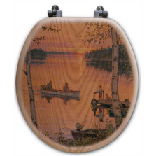 Fishermen Oak Wood Round Toilet Seat "Lakeland Sunset" | Wood Graphixs | WGIFLS-R