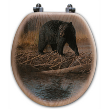 Bear Oak Wood Round Toilet Seat "No Trespassing" | Wood Graphixs | WGIBNT-R