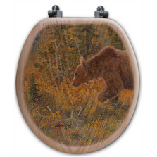 Bear Oak Wood Round Toilet Seat "The Grizzly Walk" | Wood Graphixs | WGIBTGW-R