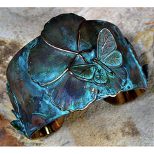 Asian Delight Butterfly Flower Patina Brass Cuff Bracelet | Elaine Coyne Jewelry | ASDP235CF