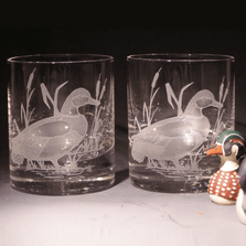 Mallard Etched Crystal 11 oz Double Old Fashioned Glass Set of 2 | Evergreen Crystal | 620-NA20