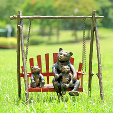 Bear and Cubs on Porch Swing Garden Sculpture | SPI Home | 34791