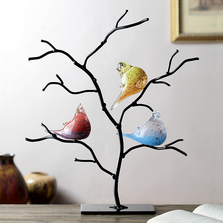 Art Glass Bird Trio on Tree | 83018 | SPI Home