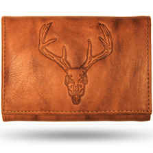 Deer Skull Men's Leather Trifold Tan Wallet