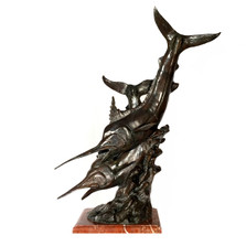 Sailfish School Bronze Sculpture on Red Marble Base | Metropolitan Galleries | SRB64006