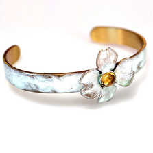Dogwood Flower White Chocolate Patina Cuff Bracelet | Elaine Coyne Jewelry | ECGNWC41BCCI