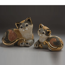 Calico Cat Family Ceramic Figurine Set of 2 | De Rosa | F183-F383