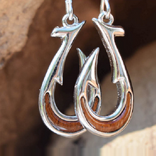 Fish Hook Sterling Silver and Koa Wood Earrings | Nature Jewelry | CTD-E23