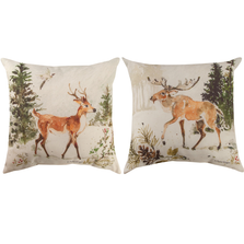 Deer and Moose Indoor Outdoor Throw Pillow "Snowy Forest" | SLSFMD