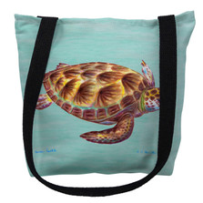 Green Sea Turtle on Aqua Tote Bag | Betsy Drake | TY044CM