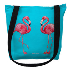 Flamingos on Turquoise Tote Bag | Betsy Drake | TY084TM