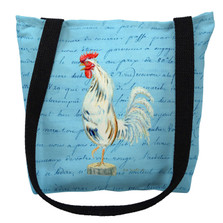 White Rooster with Blue Script Tote Bag | Betsy Drake | TY133BM