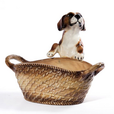 Beagle Dog with Basket Ceramic Sculpture | Intrada Italy | ANI2310