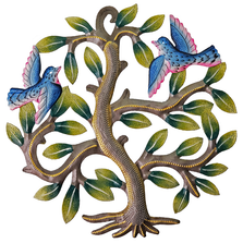 Tree with Two Colorful Birds Painted Metal Wall Art | Le Primitif
