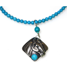 Horse Head Antique Silver Brass Turquoise Necklace | Elaine Coyne Jewelry | ECGEQAS824N