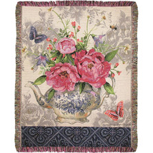 Flower Butterfly Tea Garden Tapestry Throw Blanket | Manual Woodworkers | ATTGD