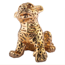 Leopard Cub Sitting 24k Gold Plated Sculpture | A-69-O | D'Argenta