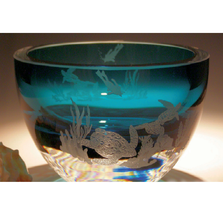 Sea Turtle with Scuba Peacock Crystal Bowl | Evergreen Crystal | ECSS-65104p