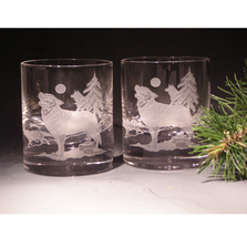 Wolf Etched Crystal 11 oz DOF Glass Set of 2 | Evergreen Crystal | ECNA-16620