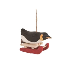 Carved wooden Penguin Sled Race Ornament | Gallerie II | ORN73827 - 2