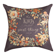 Happy Fall The Lord Has Done Great Things Indoor Outdoor Pillow  | Manual Woodworkers | MWWSLHFT