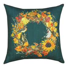 Fall Wreaths Waxwings Indoor Outdoor Pillow | Manual Woodworkers | MWWSLFW