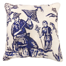 Blue and White Boy with Bird Needlepoint Pillow | Michaelian Home | MICNCU492A