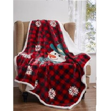 Buffalo Plaid Snowman Flannel Sherpa Throw Blanket