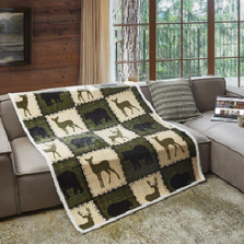 Bear and Deer Stitched Sherpa Throw Blanket | DTR10084