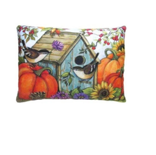 Birdhouse and Pumpkins Indoor Outdoor Pillow 19x24