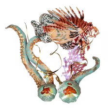 Lion Fish in Octopus Tentacles Enameled Copper Wall Art | BOVW1672
