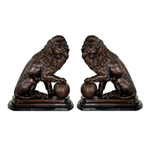 Pair of Bronze Sitting Lion Table-top Sculptures | MGISRB705460