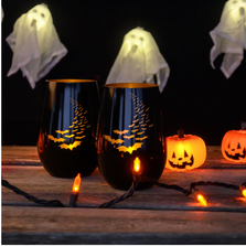 Halloween Bat Stemless Wine Glass Set of 2