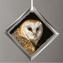 Barn Owl Diamond Shaped Crystal Ornament