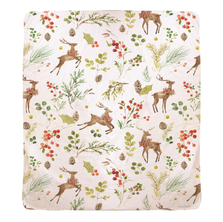 Deer and Holly Winter Sherpa Fleece Throw Blanket "Merry and Bright"