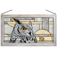 Gray Great Horned Owl Stained Glass Art