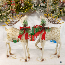 Pair of Iron Reindeer with Pinecone Bows
