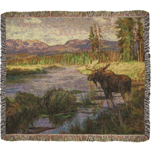 Moose at Dawn Tapestry Throw Blanket 