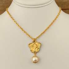 Vintage Gold Plated Bird and Pearl Necklace 