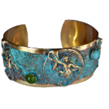 Mermaid Patina Brass Cuff Bracelet with Jade and Amazonite