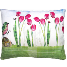 Bird and Tulip Pillow Indoor Outdoor Pillow 18x18