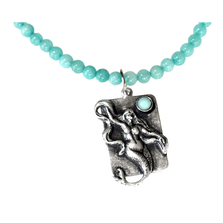 Antique Silver Mythical Mermaids Amazonite Necklace