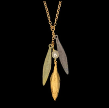 Bud and Leaf 16" Pearl Pendant Necklace | Michael Michaud Jewelry | SS9467BZ