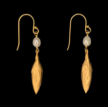  Bud and Leaf Pearl Drop Wire Earrings | Michael Michaud | 3714BZ | Nature Jewelry