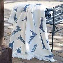 Navy and White Lighthouse Rayon Throw Blanket | Manual Woodworkers | MWWATRLHN