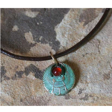 Men's Verdigris Patina Solid Brass Egyptian Scarab Pendant With Carnelian  | Elaine Coyne Jewelry |  ECMEGP2532PD