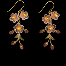 Peach Blossom 3-Flower Drop Wire Earrings | Michael Michaud | 3703BZ | Nature Jewelry