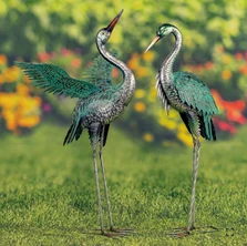 44.5" Green Heron Iron Garden Statue Set of 2 | Zaer International | ZR218215-SET