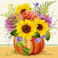 Pumpkin Sunflower Bouquet Indoor Outdoor Pillow 18x18 | MCMSN402LCS